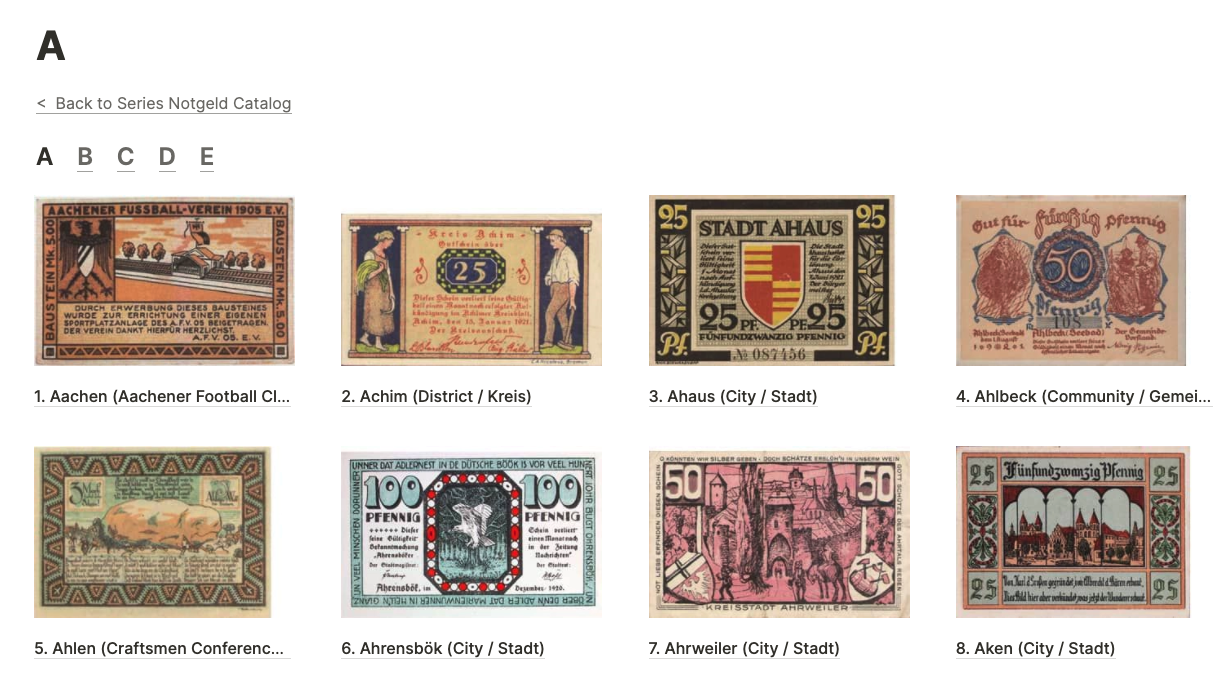 Series Notgeld Catalog A